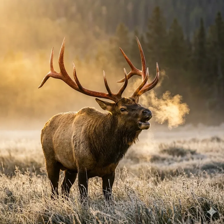 Bull elk bugling at dawn