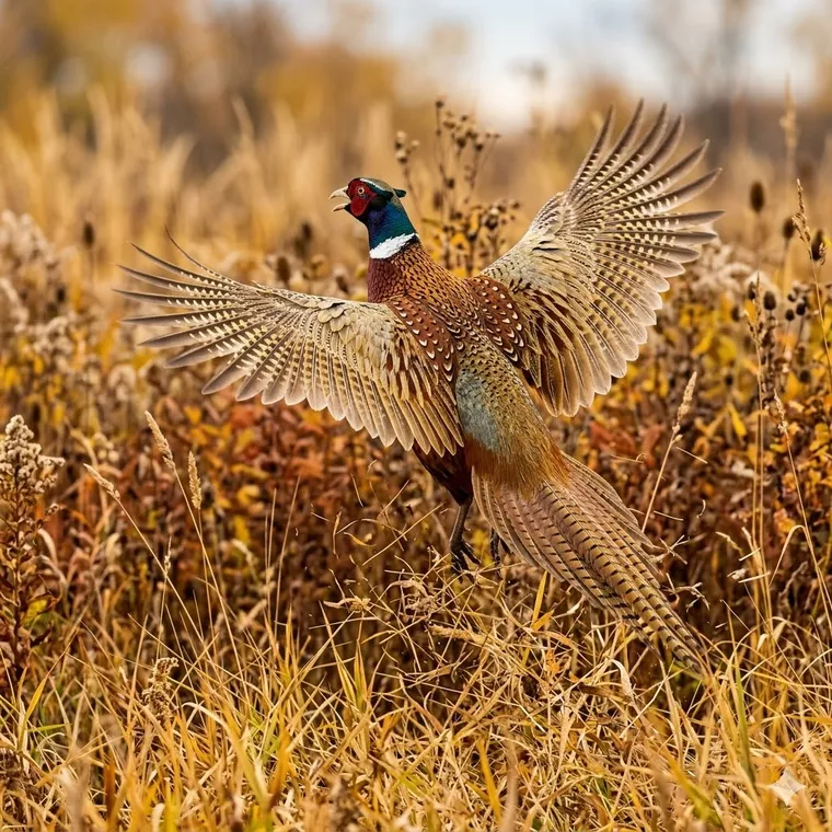 Pheasant flushing into flight